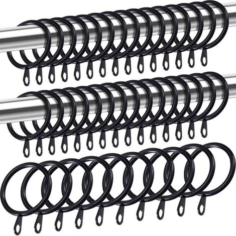 Anneaux de rideaux en métal, anneaux de suspension pour rideaux et tringles, anneaux à œillets coulissants drapés de 30 mm de diamètre intérieur (noir, paquet de 40) (1/5)