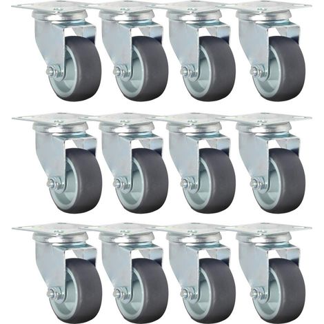 Lot de 12 Roulettes Pivotantes 50mm Polypropylène Acier Charge 50kg Pour Meubles Atelier Chariot