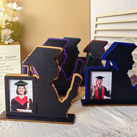 Cadre Photo Diplôme - Bois Naturel - Format Portrait Vertical - Pour Bureau ou Étagère - 18,8 x 17,3 cm - Couleur Violet et Noir - 1 Pièce
