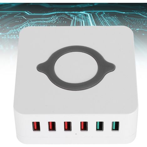 Station de Recharge Rapide 6 Ports USB avec Technologie QC3.0 - Adaptateur Secteur Universel 100-240V pour Voyage