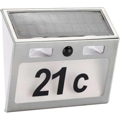 Silberne LED-Hausnummernleuchte mit Solarbetrieb und intelligentem Sensor (1/3)