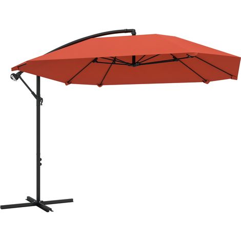 Dezentrales Sonnensegel 2,6 x 2,6 m mit Luftauslässen, 8 Stangen, Kreuzfuß und Laufwagen, verstellbar und um 360° drehbar, Gartensonnensegel aus Metall und Polyester (180 g/m²), Burgunderrot