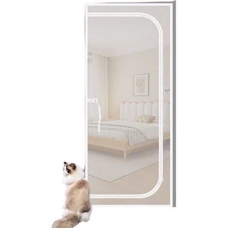 Zanzariera rinforzata per gatti con cerniera a doppio cursore per balconi e camere da letto (bianca, 80x210 cm) (1/5)