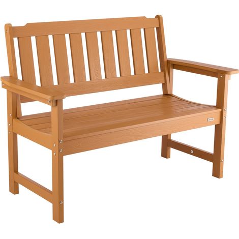 VEVOR Panca da Giardino, Panca da Esterno in Plastica Lunghezza 128 cm Capacita di Carico da 363 kg, Sedia per Esterno con Schienale Braccioli per Cortile, Parco, Giardino, Colore Legno Naturale (1/5)