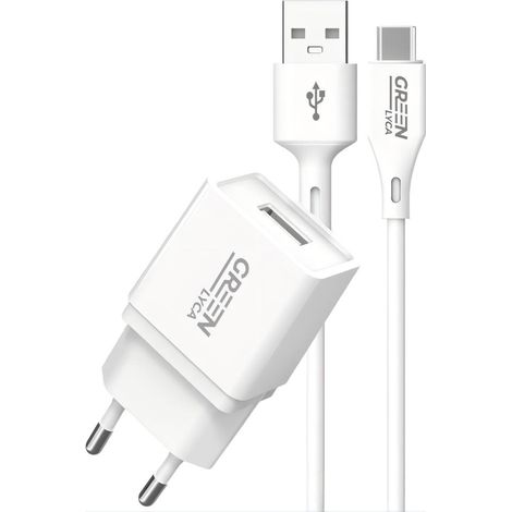 Kit chargeur + câble USB Type-C - Vert Lyca G-1217 Blanc (1/2)