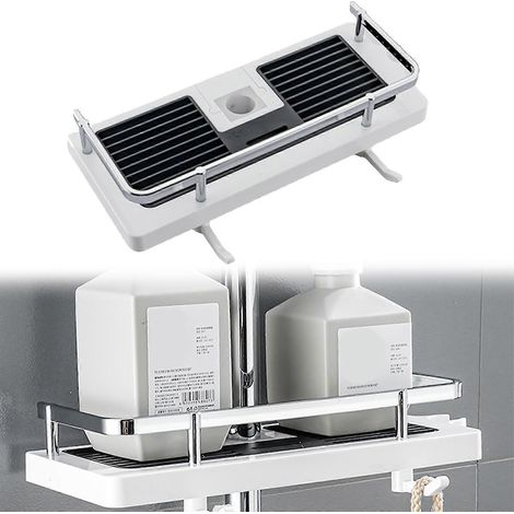 Étagère de douche pour salle de bain, sans perçage, surface chromée, en ABS ventilé, facile à nettoyer. (1/5)