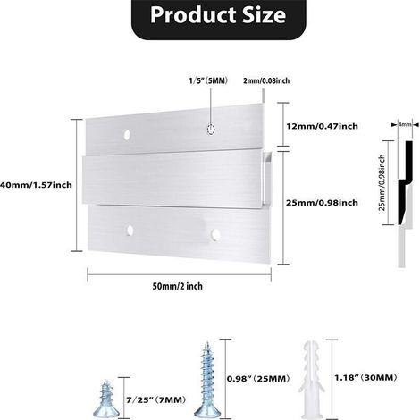 Aluminium-Z-Haken-Wandbefestigungsset für Bilder, Spiegel, Paneele, Kunstwerke, Schränke und Whiteboards (5,1 cm - 1 Paar) (1/3)