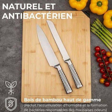 Planche À Découper - Bambou - 40 x 30 x 2 cm - Avec Aiguiseur Intégré - Pour Cuisine Professionnelle Et Domestique - 1 Pièce (1/5)