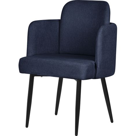 ML-Design Poltrona da Pranzo Blu Scuro con Rivestimento in Tessuto, con Gambe in Metallo, Sedia da Cucina con Braccioli e Schienale in Rattan, Poltroncina Imbottita, Sedia Ergonomica per Soggiorno