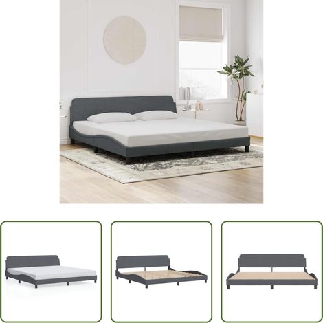 vidaXL Kopfteil -  Bettgestell "Dover" Dunkelgrau 200x200 cm Samt (1/5)