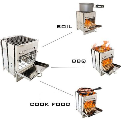 Barbecue carré pliable en acier inoxydable à hauteur réglable, barbecue au charbon de bois adapté à la cuisine en plein air, au camping et aux pique-niques. (1/5)