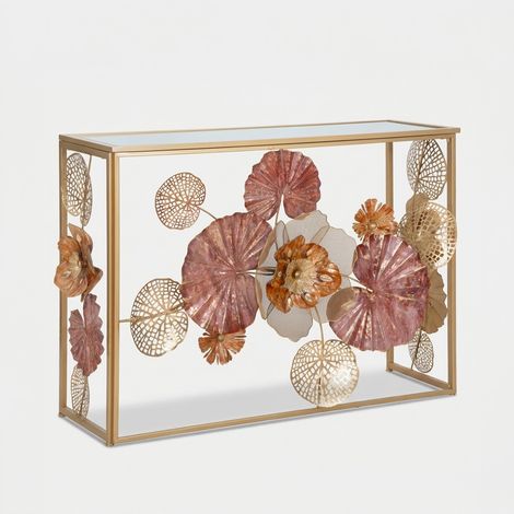 Console Glam Redy dorée miroir design floral coloré (1/5)