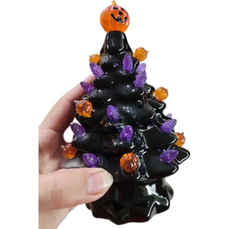 Sapin d'Halloween lumineux en céramique, décoration de table, citrouille lumineuse (1/3)