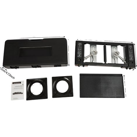 Réchaud de camping, deux brûleurs, design portable, noir (1/2)