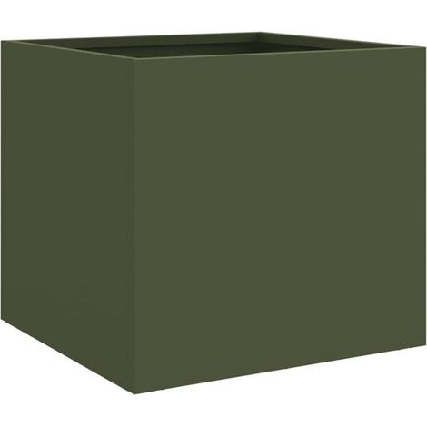 Pot de fleurs vert olive, 32 x 30 x 29 cm, acier (1/5)