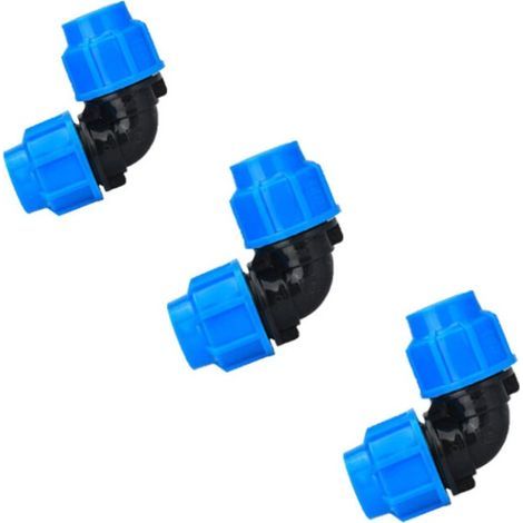 Lot de 3 raccords à angle droit 90° pour compresseur de tuyau d'eau PE 25 mm x 25 mm (1/5)