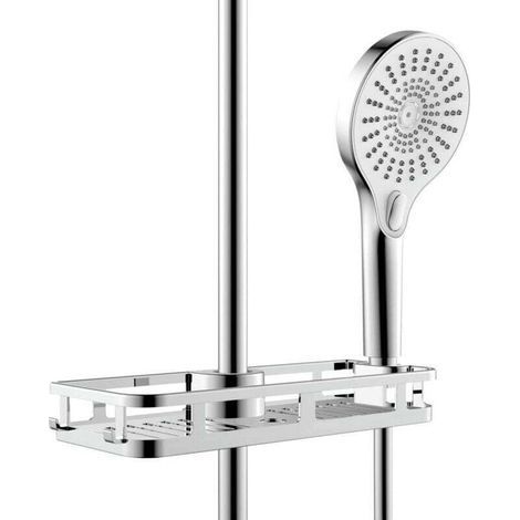 pair Étagère de douche avec porte-savon chromé, support de savon et crochets, installation sans perçage, en ABS, dimensions : 28,5 x 4 x 11,5 cm (1/4)