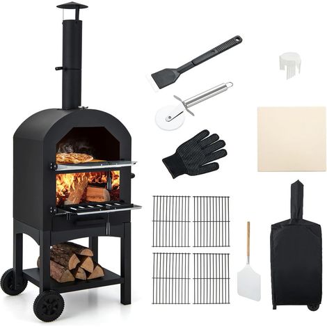 Lot de four à pizza mobile 49,4 x 37 x 165 cm multifonction et portable design en fer noir (1/2)