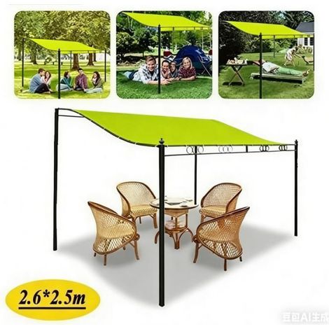 Tente auvent 2.5m x 2.6m - 300D Toile Imperméable - Extérieur - Vert Jaune (1/5)