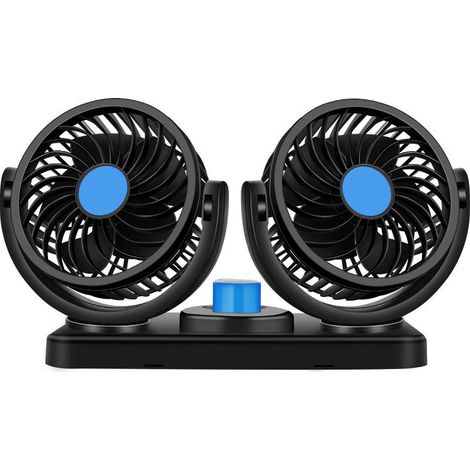 Ventilateur de voiture double tête USB 12 V, grand format, deux vitesses réglables. (1/5)