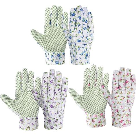 Lot de 3 Paires Gants de Jardinage pour Femme, Gants de Jardinage et Bricolage,Gants de Travail de Jardin,Antidérapants, Respirants et Légers,pour la Ferme (1/5)