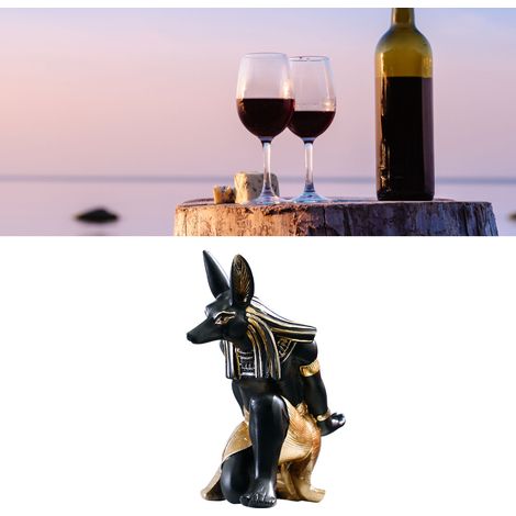 Porte-bouteilles créatif et luxueux en résine légère, incliné, orné d'une représentation d'Anubis (dieu chien et chat égyptien), décoration pour cave à vin. (1/5)