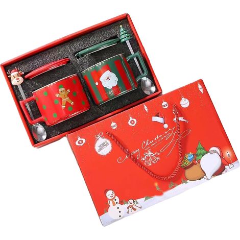 Mug de Noël avec couvercle et cuillère, Mug en céramique créatif, coffret cadeau de Noël (1/5)