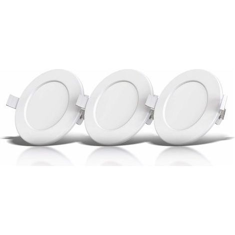 lot de 3 spots encastrables spéciaux salle de bain IP44, protégés contre les projections d'eau, ultra plat, Ø115mm, modules LED 6W, lumière blanche chaude (1/5)