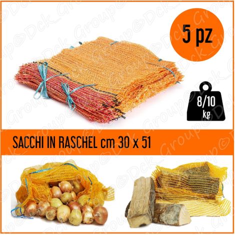 5 Pezzi Sacchi in Maglia Raschel a Rete 30 x 50 cm Ortaggi Patate Cipolle 8-10 KG (1/5)