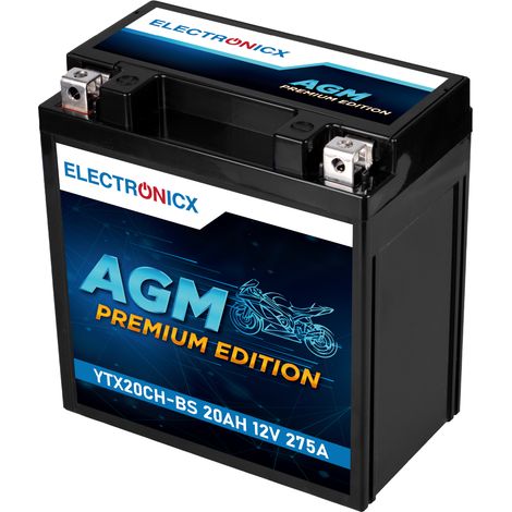 Electronicx YTX20CH-BS AGM Motorradbatterie 12V 20Ah 275A/EN – Wartungsfrei, Langlebig, Doppelte Lebensdauer - Premium Batterie 12V Wartungsfrei
