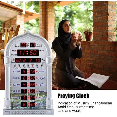 Horloge de prière Automatique Islamique Horloge de prière numérique Rétro-éclairage Écran LCD Horloge Murale Home Room Decor (1/4)