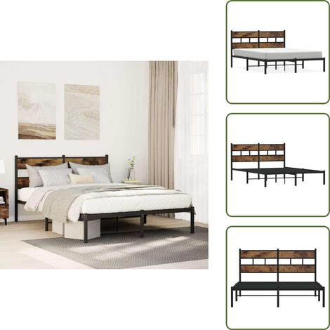 Letto senza materasso - vidaXL Giroletto senza Materaso in Metallo Rovere Fumo 140x190 cm - Letto in ferro