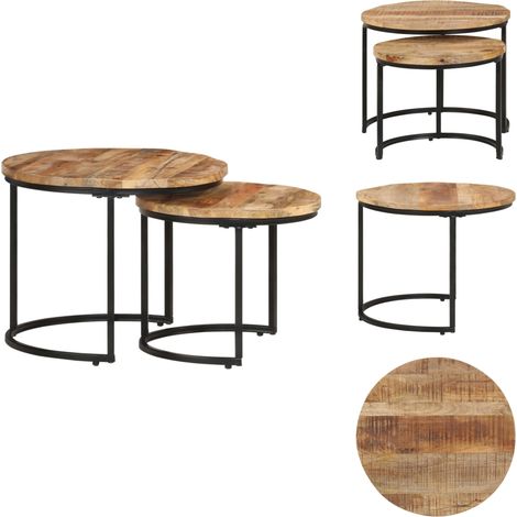 The Living Store Tables gigognes 2 pcs Bois de manguier brut - Table d'appoint (1/5)