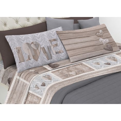 Completo Lenzuola In Morbida Flanella Disegno Shabby Love, misura1 Piazza singolocoloreRosso