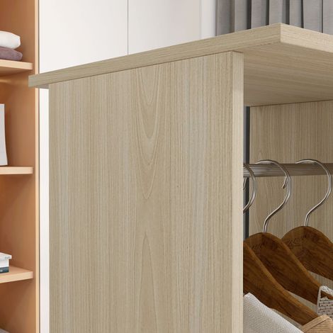 Armoire mobile 2 barres, 3 étagères ouvertes, bois et aluminium, 120x40x128 cm, teinte bois clair (1/5)