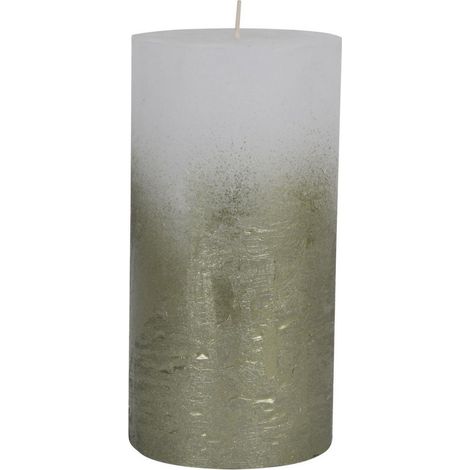 Pillar Candle With Metallic Ombre Base - Paraffin - L10 x W10 x H20 cm - Olive Green/White