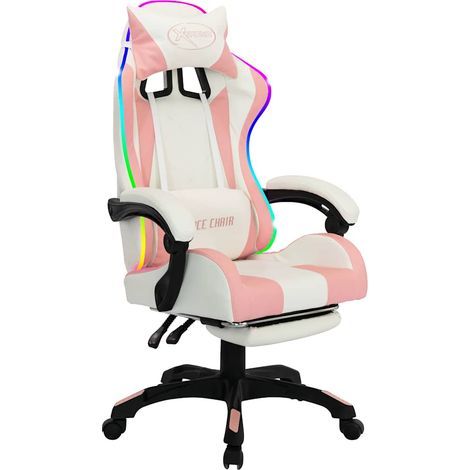 Maison Exclusive - Sedia da Gaming con Luci a LED RGB Rosa e Bianca in Similpelle (1/5)