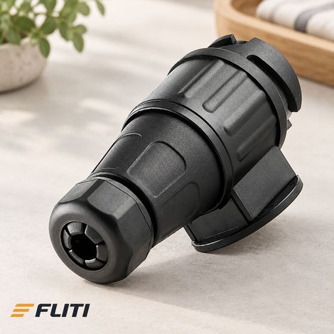 FLITI 13-pin 12V trailer socket, caravan electrical connector, black brass plastic adapter (1/5)