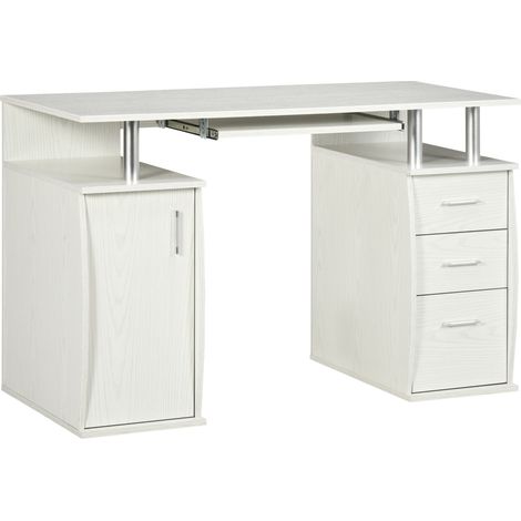Bureau d'ordinateur - 120 x 55 cm, blanc - Bureau informatique avec plateau pour clavier et 3 tiroirs - Pour chambre, domicile - Design pratique et gain de place (1/5)