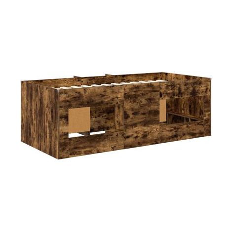 Cadre de lit mezzanine (avec armoire et étagères), ensemble 3 pièces, en chêne fumé, chêne naturel élégant, pour chambre, décor moderne, facile à assembler (1/5)