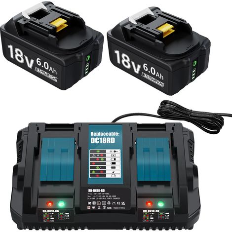 Batterie Li-Ion de remplacement, compatible avec Makita, chargeur double, indicateurs LED intelligents, 18V, 6000mAh, ensemble 2 (1/2)