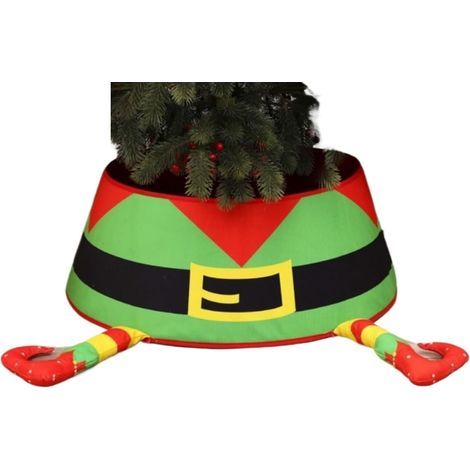 Jupe de sapin de Noël décorative avec bonnet de Père Noël 3D rouge, décoration de bureau non éclairée pour la maison, le bureau et les vacances