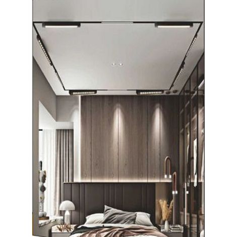 TRADE SHOP - Faretto Orientabile Binario 12w 6 Led Bianco Nero Luce 6500k 4000k 3000k Pst-27 - Nero-Bianco Naturale      - (1/5)