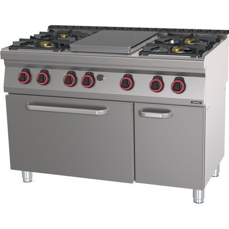 Fourneau mixte professionnel - 4 feux gaz - Plaque coup de feu - Four électrique GN 2/1 - 120cm - Casselin