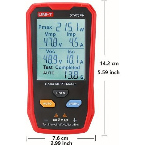 Testatore Fotovoltaico Professionale UT673PV Misuratore Digitale per Pannelli Solari con MPPT, Misura Pmax / Vmp / Voc / Isc, Analisi delle Prestazioni Energetiche PV (1/3)