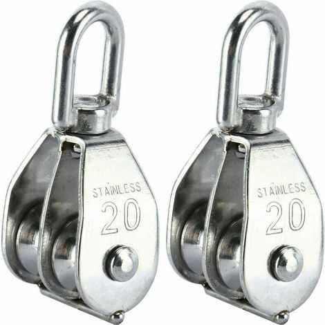 Set di 2 carrucole doppie in acciaio inox 304 con gancio girevole a doppia puleggia (M20) (1/5)