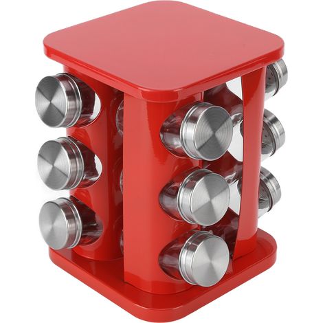 Porte-épices rotatif en acier inoxydable, rouge, pour comptoir. (1/5)