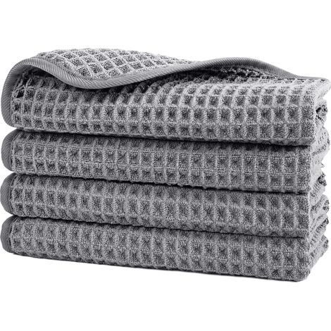 4 Asciugamani per il viso - Microfibra - Senza pelucchi - Tessuto a nido d'ape - Grigio - 30 x 30 cm