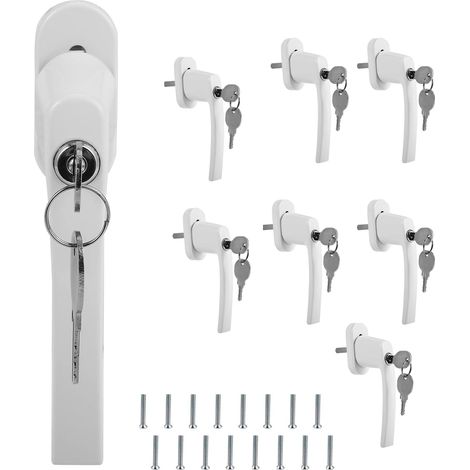 Lot de 8 - Poignée de fenêtre - Serrure de sécurité - Verrouillable sans clé - Protection enfant - Aluminium - Blanc - Goupille 35 mm