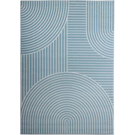 Tapis salon et chambre 80x150 bleu rectangle tissé motif géométrique AF2 ARCROL